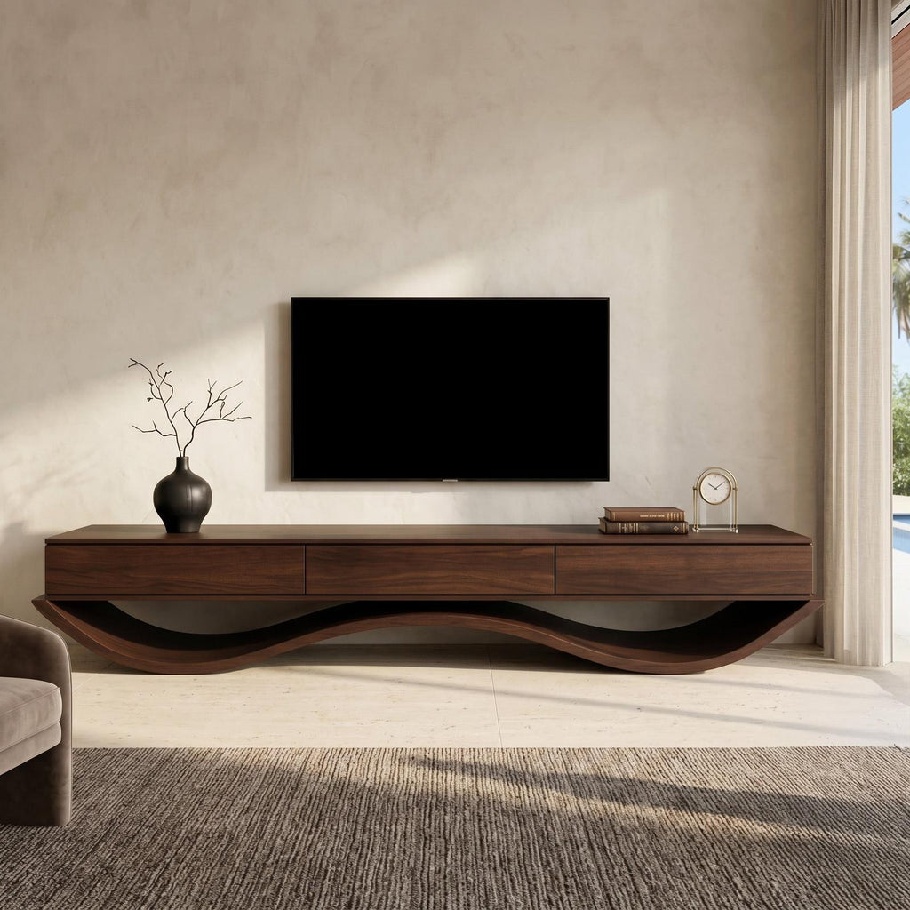 Modern Sculptural TV Console With Curved Base For Living Room