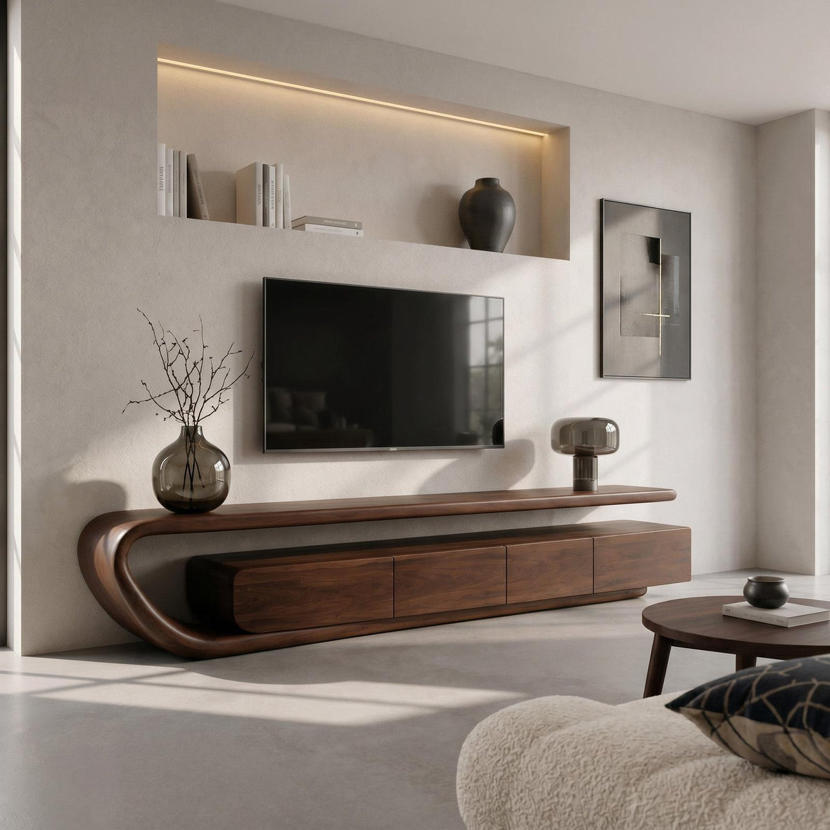 Handcrafted Natural Wood TV Console For Luxury Interior