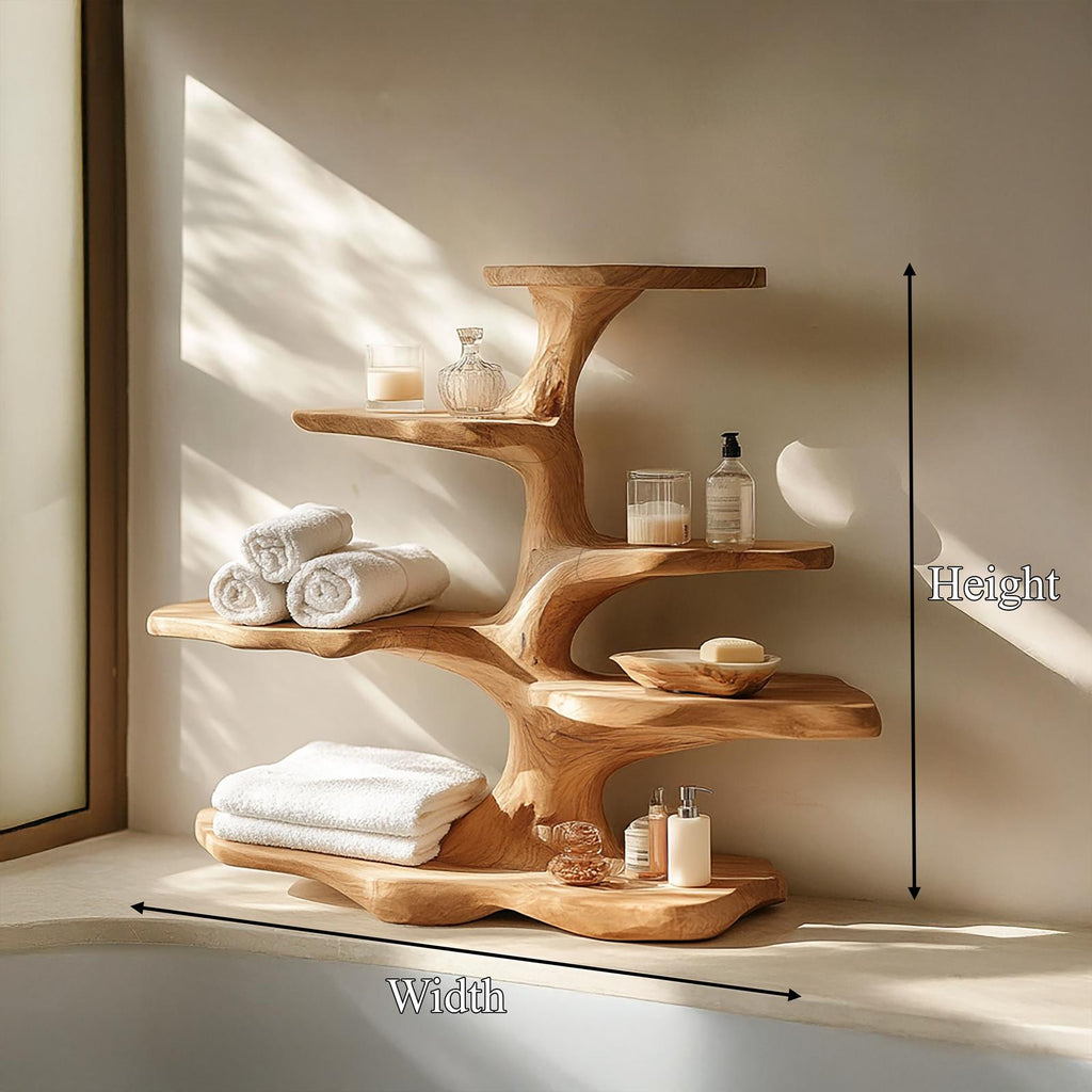 Organic Freestanding Tree Shelf For Bathroom Storage And Interior Decor