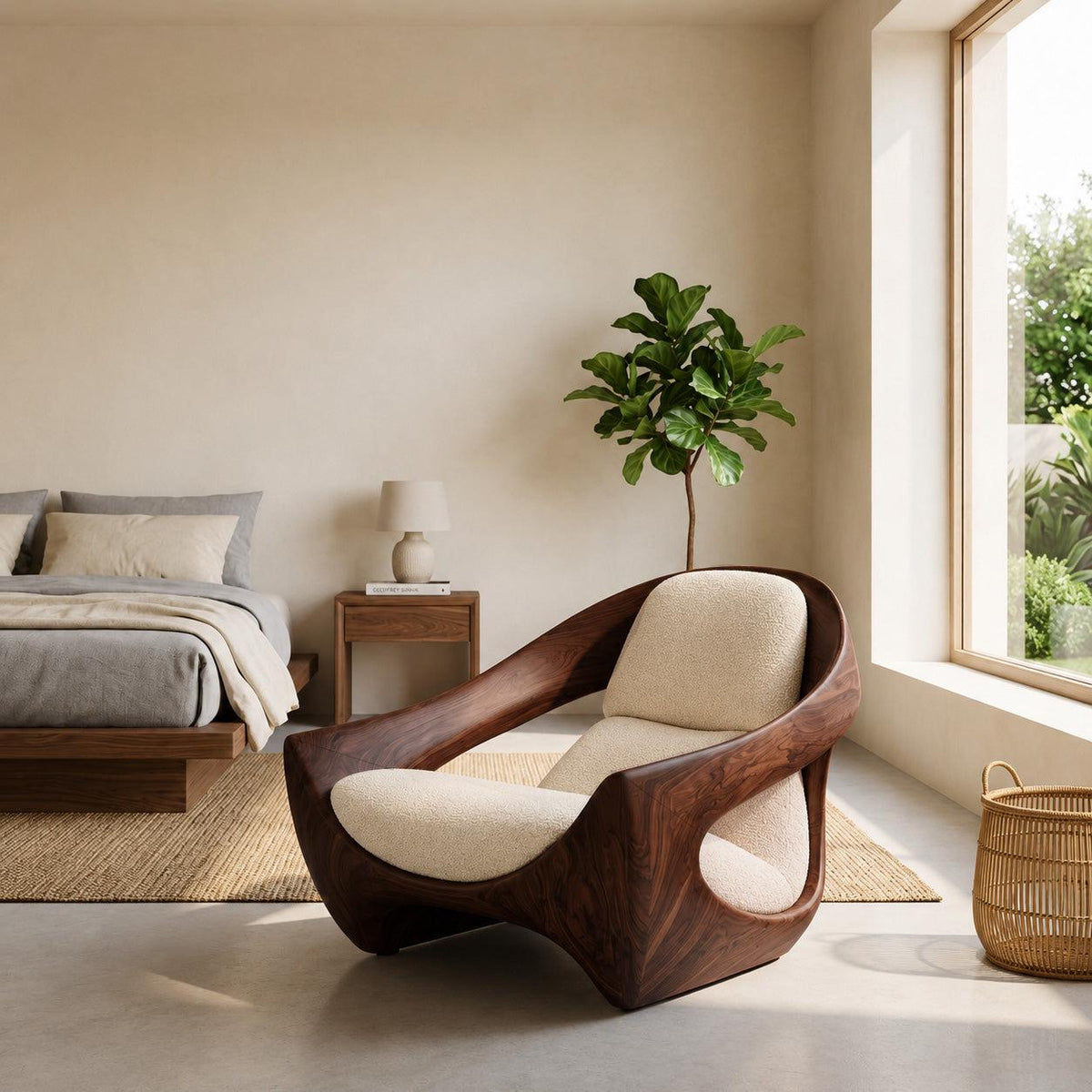 Spry Interior Artistic Natural Wood Accent Chair, Sculptural Handcrafted Solid Wood Lounge Armchair for Contemporary Living Room, Model RTTHHNCHR150