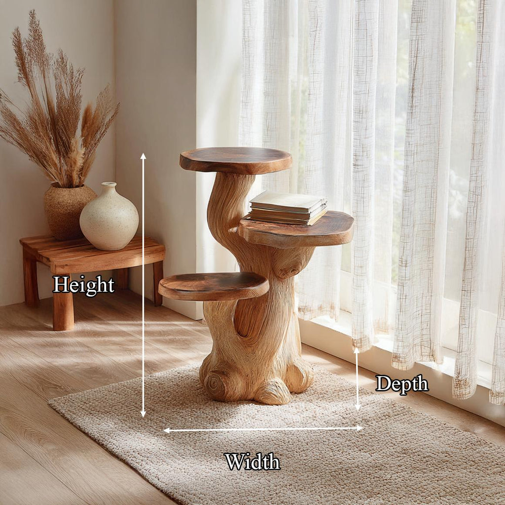 Rustic Mushroom Side Table Reading Nook