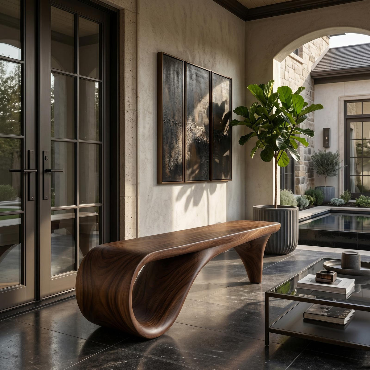 Live Edge Wooden Bench Rustic Interior