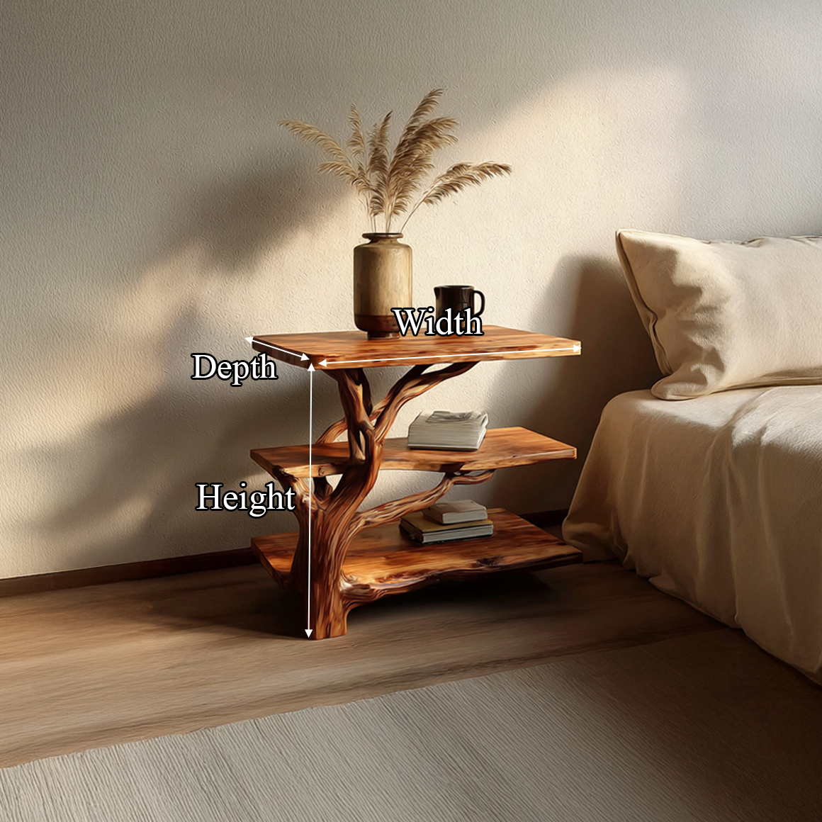 Spry Interior Rustic Tree Slab Bedside Table, Handcrafted Live Edge Wood Nightstand for Bedroom, Natural Accent End Side Table, SINLSABT073