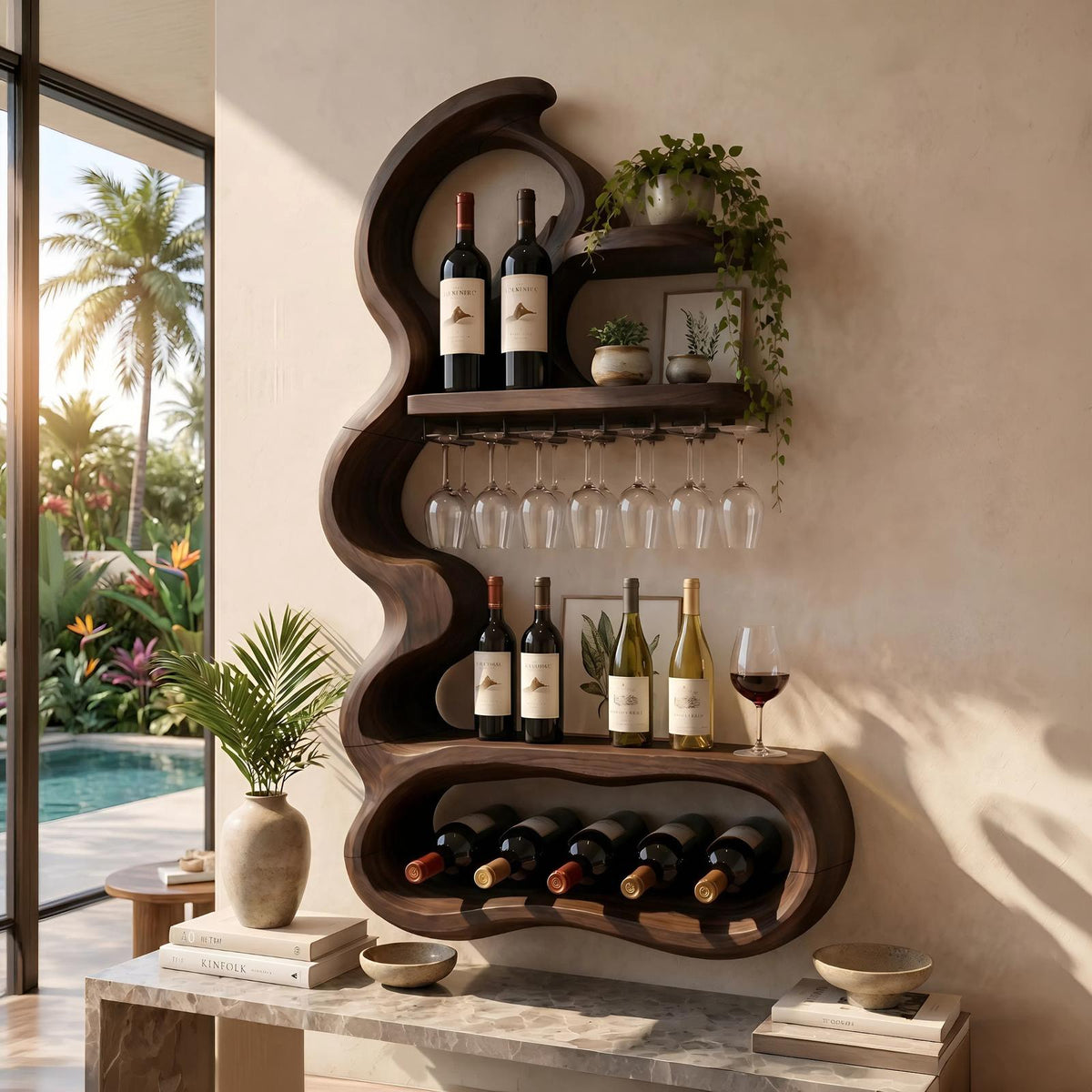 Mid Century Sculptural Wine Display For Dining Space