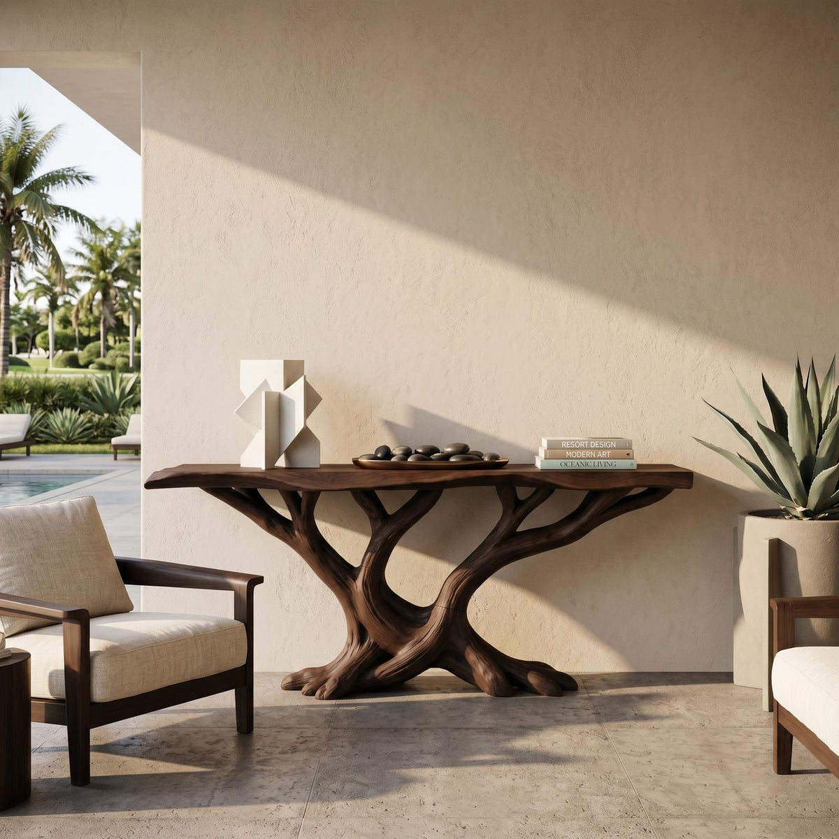 Organic Twisted Wood Console Table Contemporary Hallway