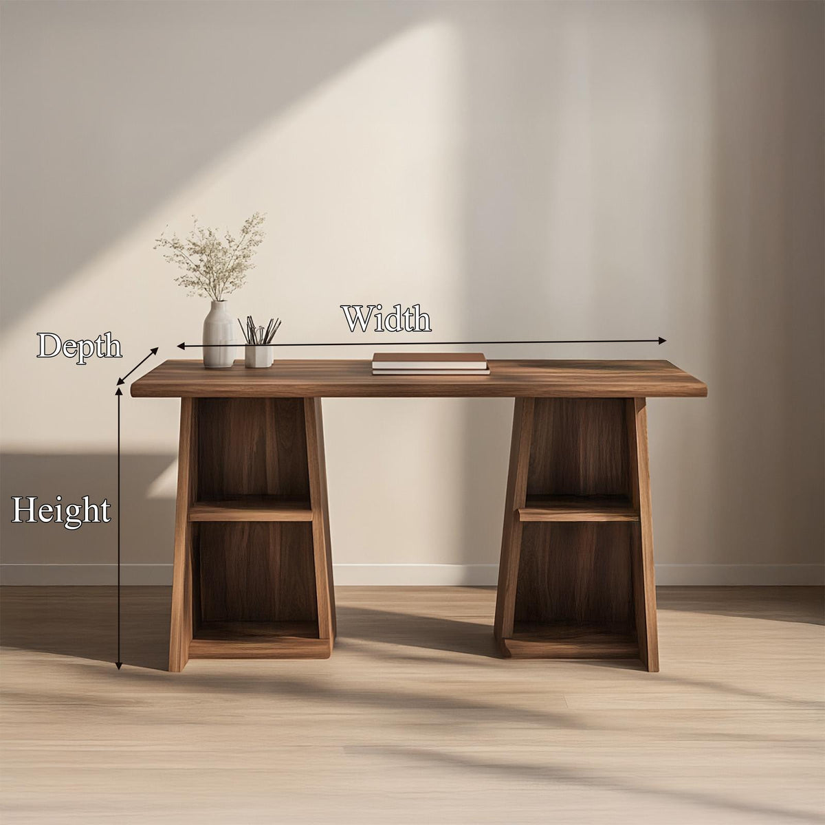Scandinavian Work Desk, Practical Solid Wood Writing Computer Table for Reading Room, Creative Studio Workspace