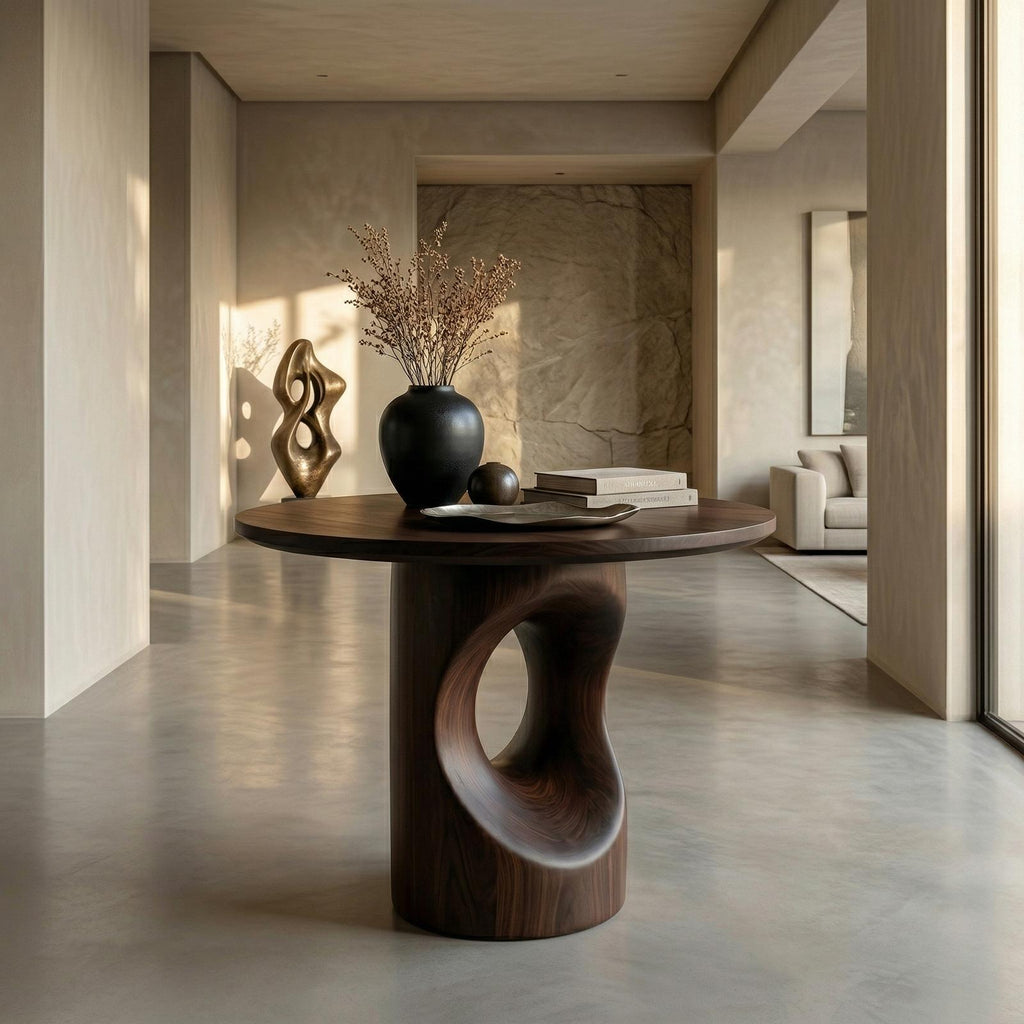Handcrafted Modern Sculptural Foyer Table For Pedestal Entryway Table