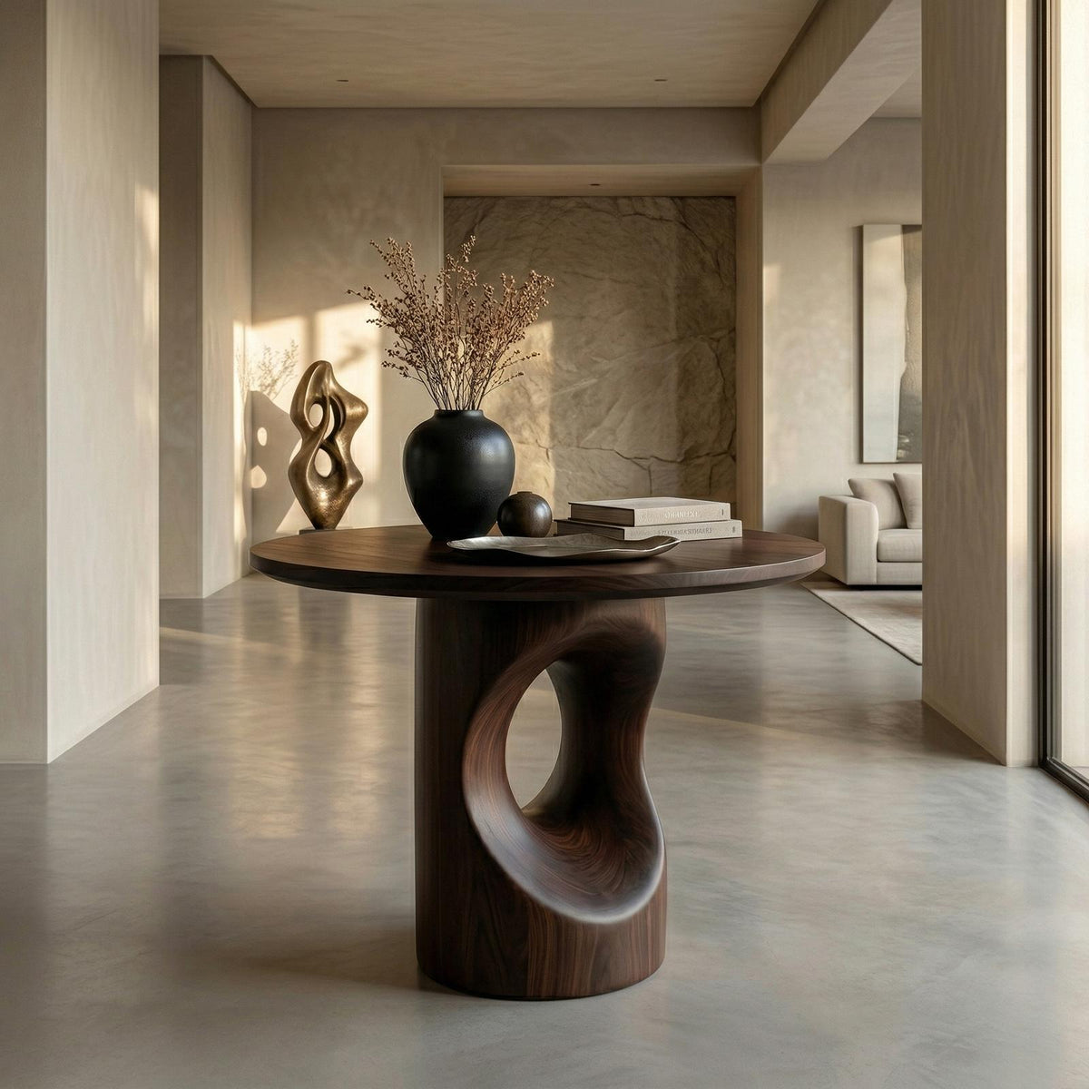 Handcrafted Modern Sculptural Foyer Table For Pedestal Entryway Table