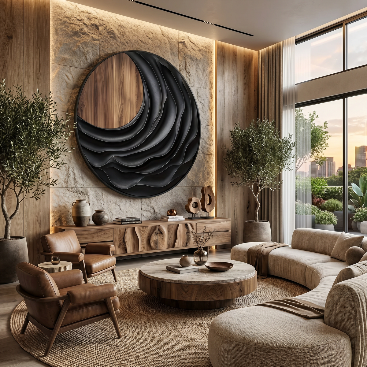 Modern Sculptural Wood Wall Art, Natural Abstract 3D Wall Decor Panel for Mountain Retreat Cabin and Lodge