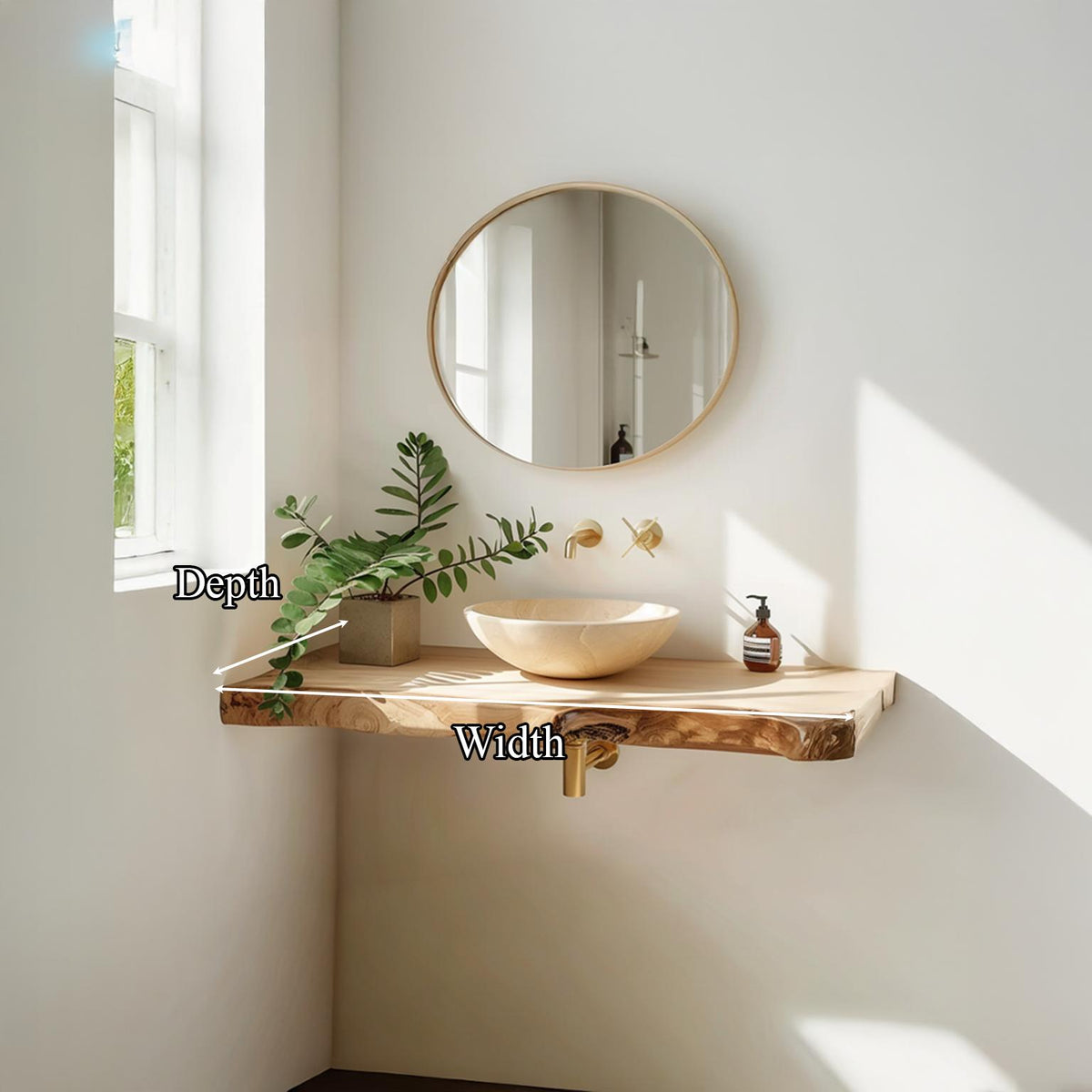 Rustic Floating Shelf Washstand, Solid Wood Bathroom Vanity, Single Sink Washroom Countertop Support Shelf