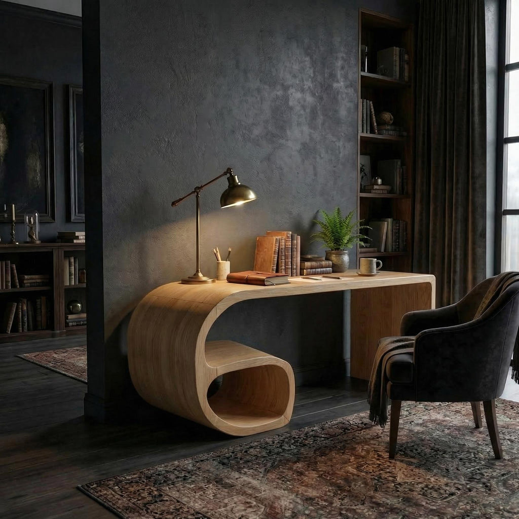 Modern Sculptural Desk, Solid Wood Artistic Computer Writing Desk for Home Office