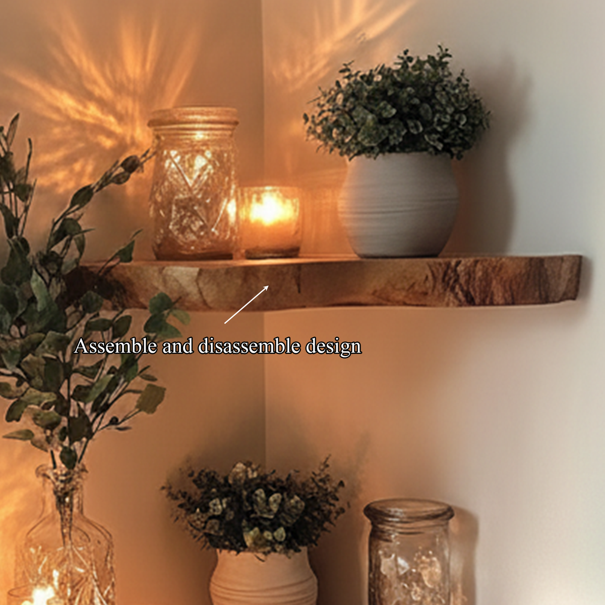 Rustic Farmhouse Wooden Floating Shelf, Tree Branch Wall Mounted Bookshelf, Spooky Gothic Halloween Home Decoration