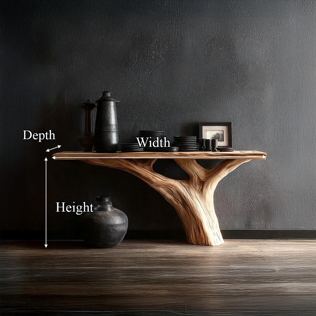 Rustic Tree Wood Console Table, Hallway & Living Room Handcrafted Solid Wood Accent Sofa Table, Model