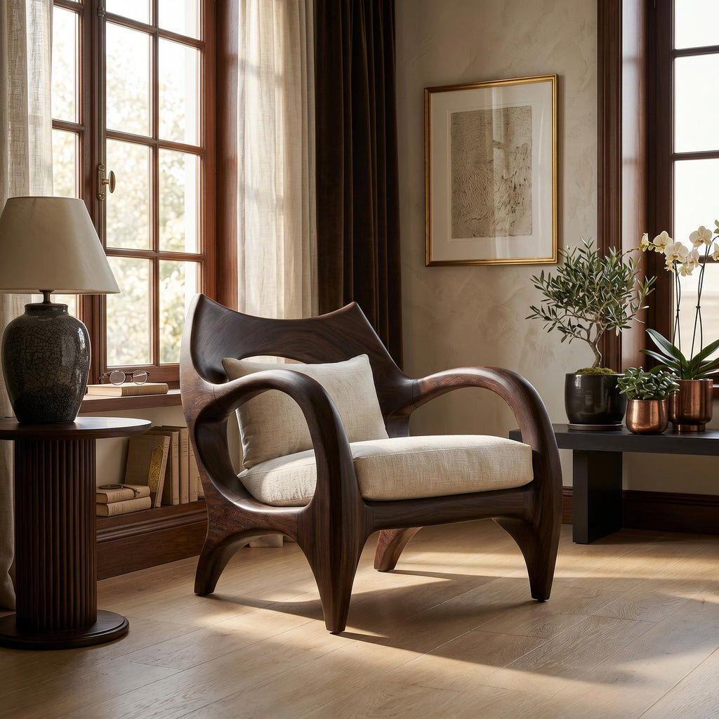 Zen-Inspired Organic Wood Chair for Modern Architectural Interiors SILDTTRCHR027