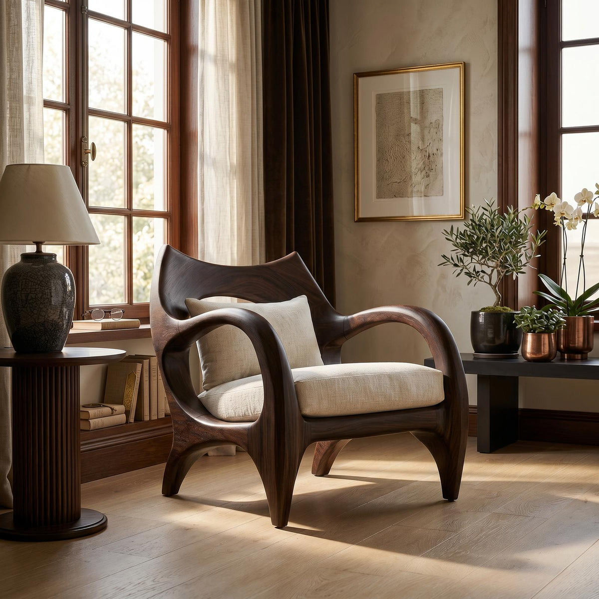 Zen-Inspired Organic Wood Chair for Modern Architectural Interiors SILDTTRCHR027