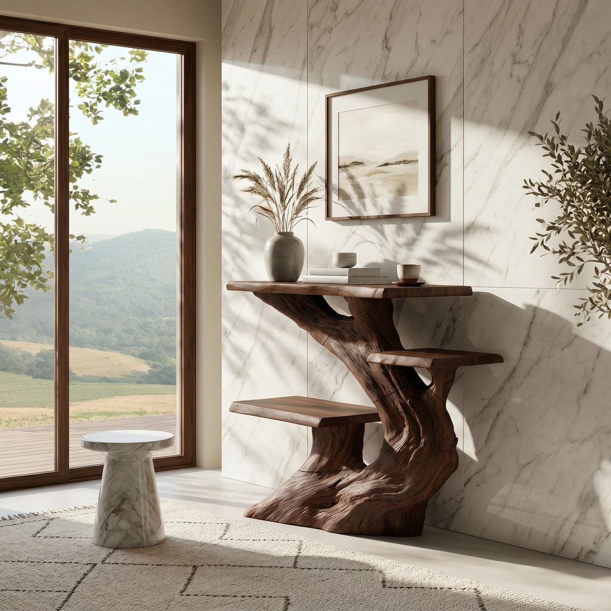 Spry Interior Mountain Charcoal Wood Console Shelf, Weather-Resistant Patio Console Table & Foyer Buffet for Outdoor Dining, SILDTTRCS061