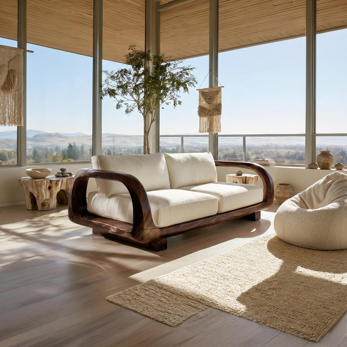 Modern Sculptural Wooden Sofa Contemporary Penthouse Living Room