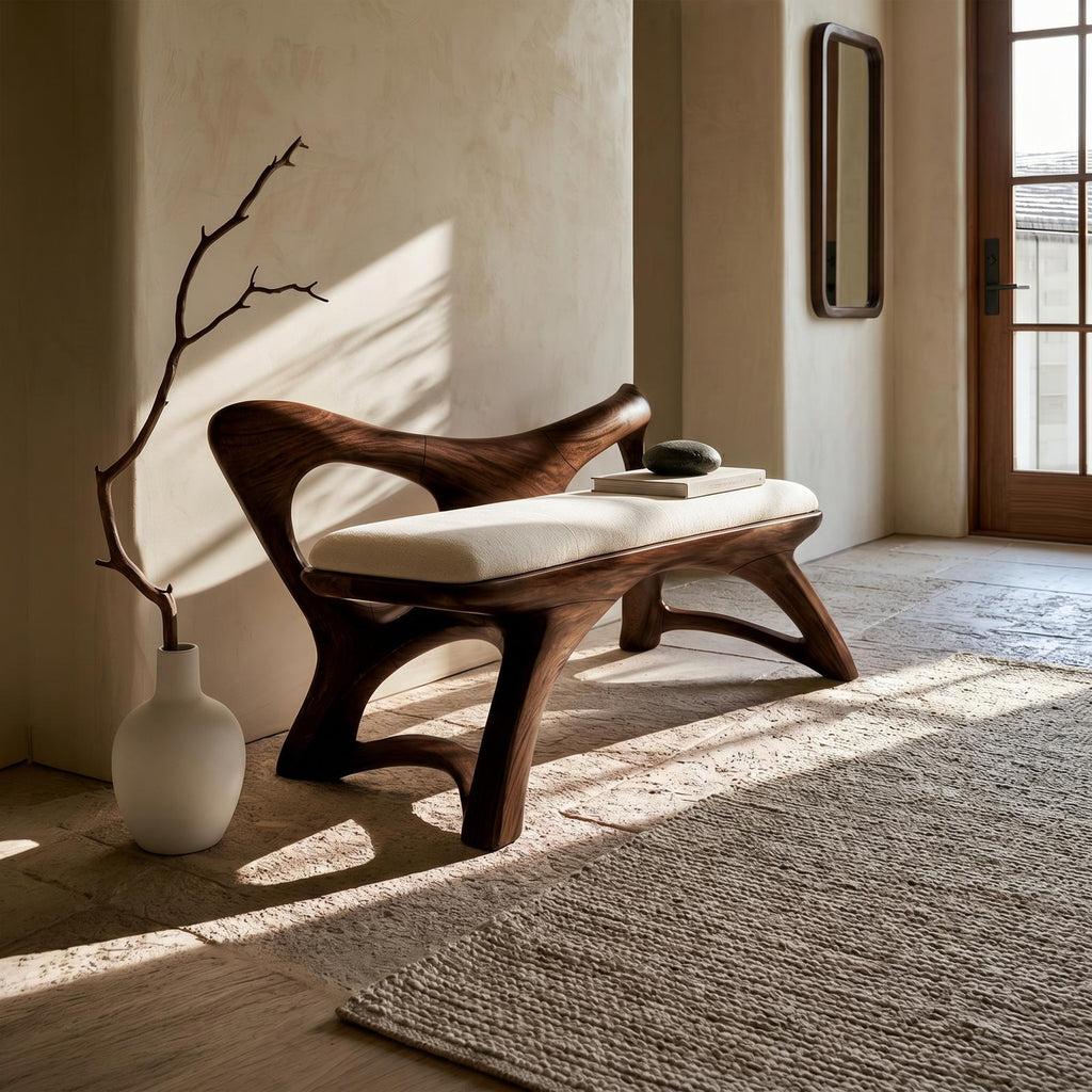 Organic Modern Wooden Bench Luxury Entryway