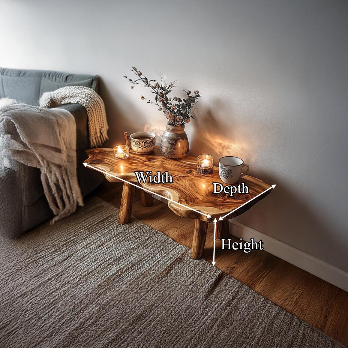 Rustic Natural Shape Wood Coffee Table, Live Edge Tree Slab Centerpiece Table for Cabin Room, Lounge, Living Room