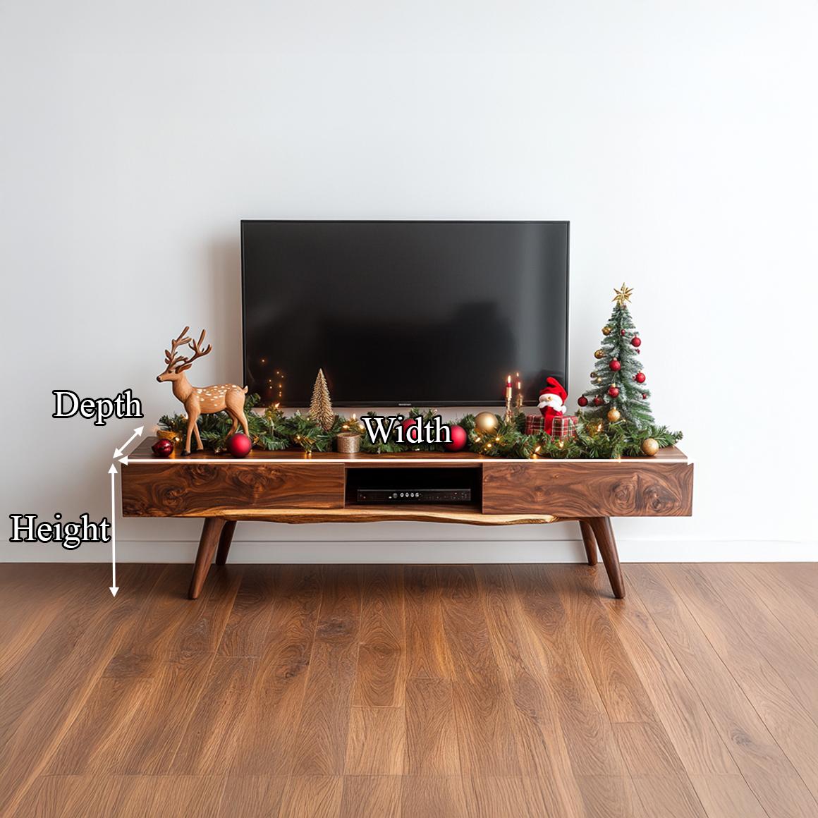 Mid-Century Wooden TV Cabinet, Modern Solid Timber Media Console Shelf, Low Profile Living Room Entertainment Center