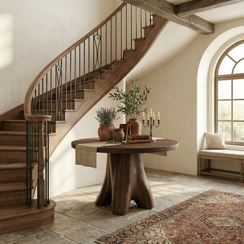 Modern Sculptural Foyer Table, Solid Wood Pedestal Entryway Accent Table for Living Room