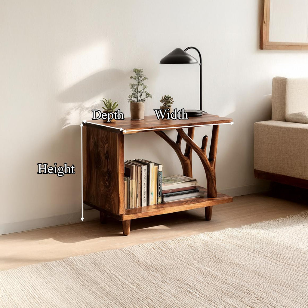 Free Standing Rustic Wood End Table, Natural Edge Accent Side Table for Living Room Sofa, Handcrafted Nightstand