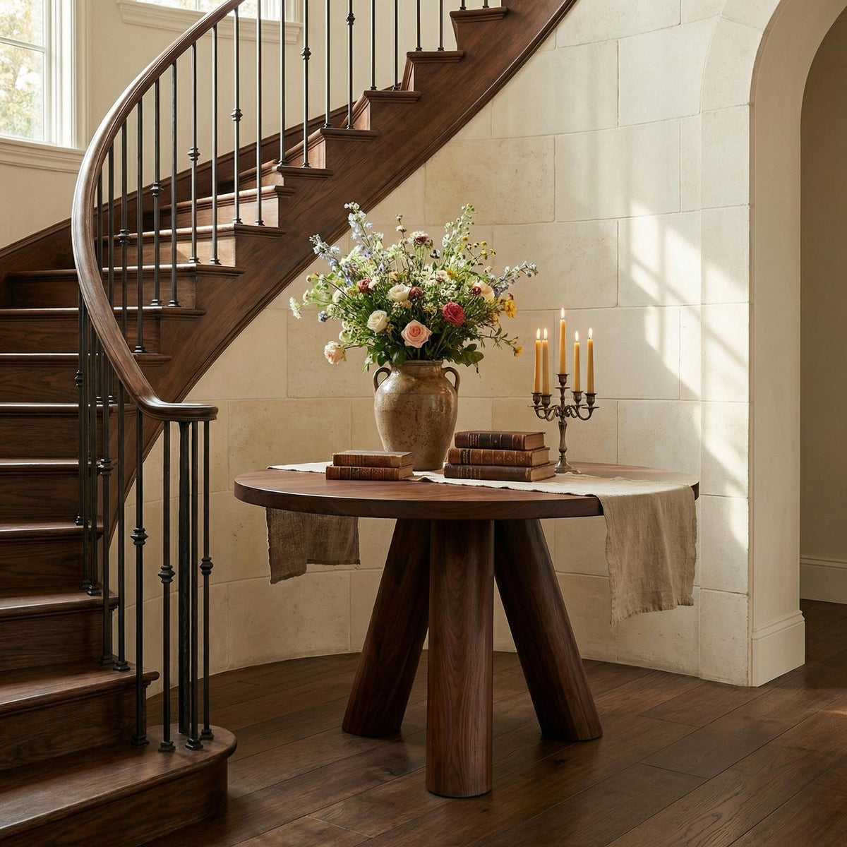 Rustic Foyer Table, Solid Wood Entryway Table, Handcrafted Pedestal Accent Table for Living Room