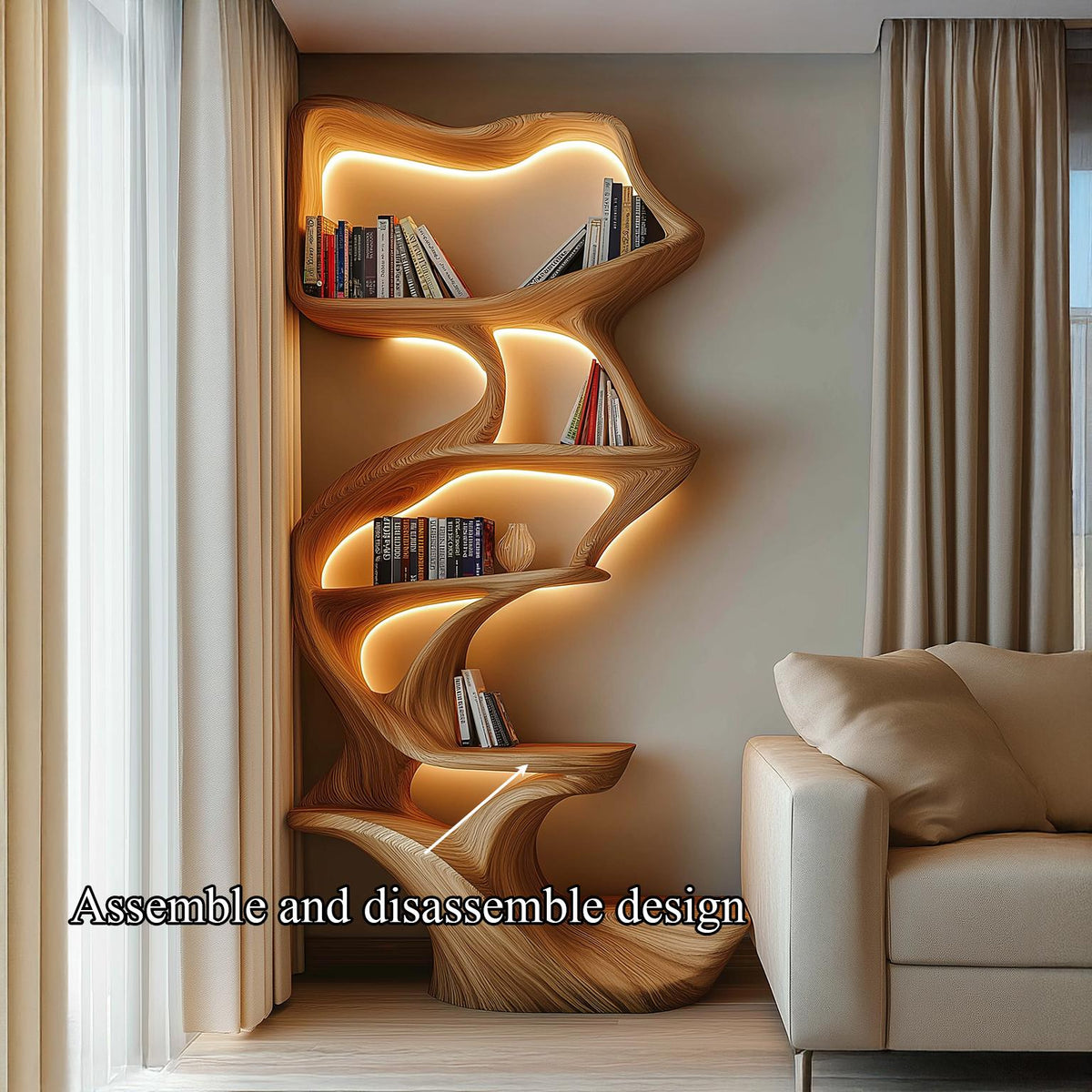 Rustic Tree Wall Mounted Bookshelf Solid Wood Live Edge Modern Gift