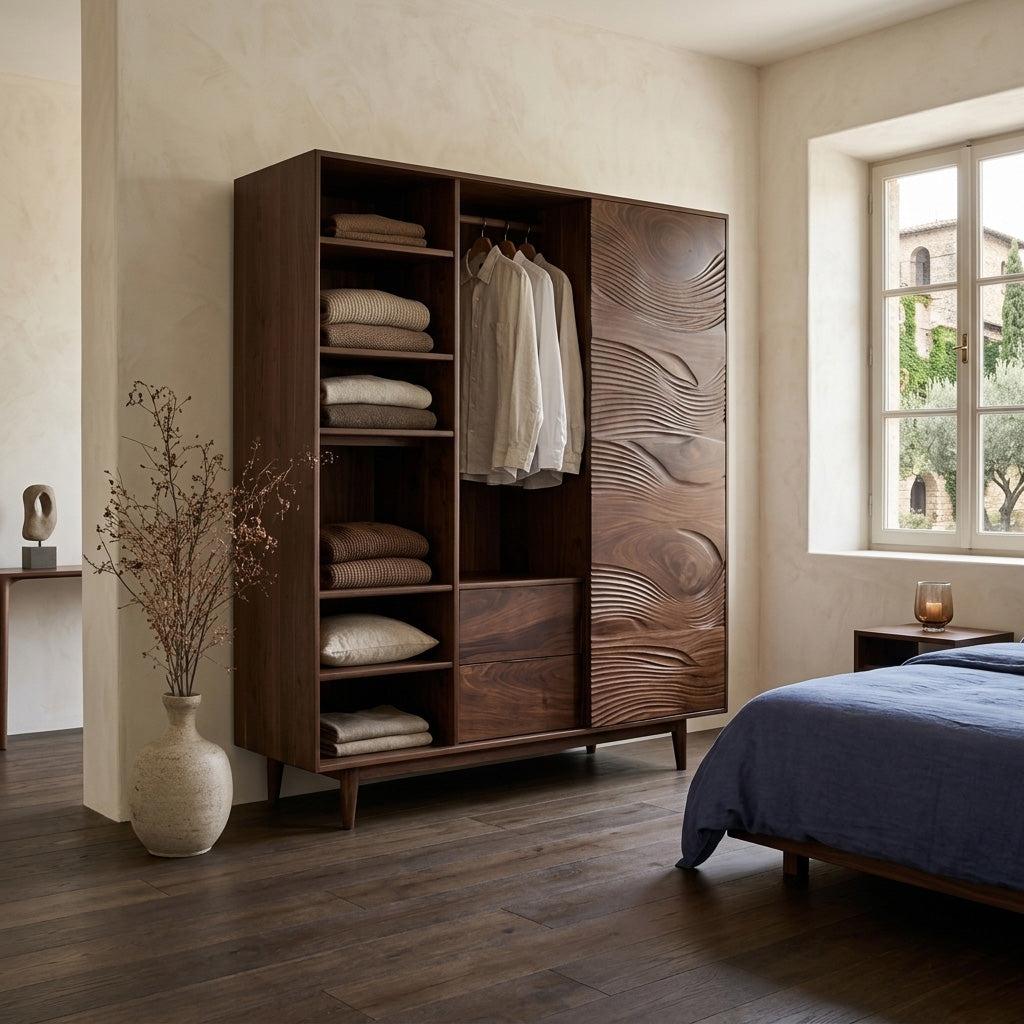 Minimal Wardrobe With Carved Front For Bedroom Space