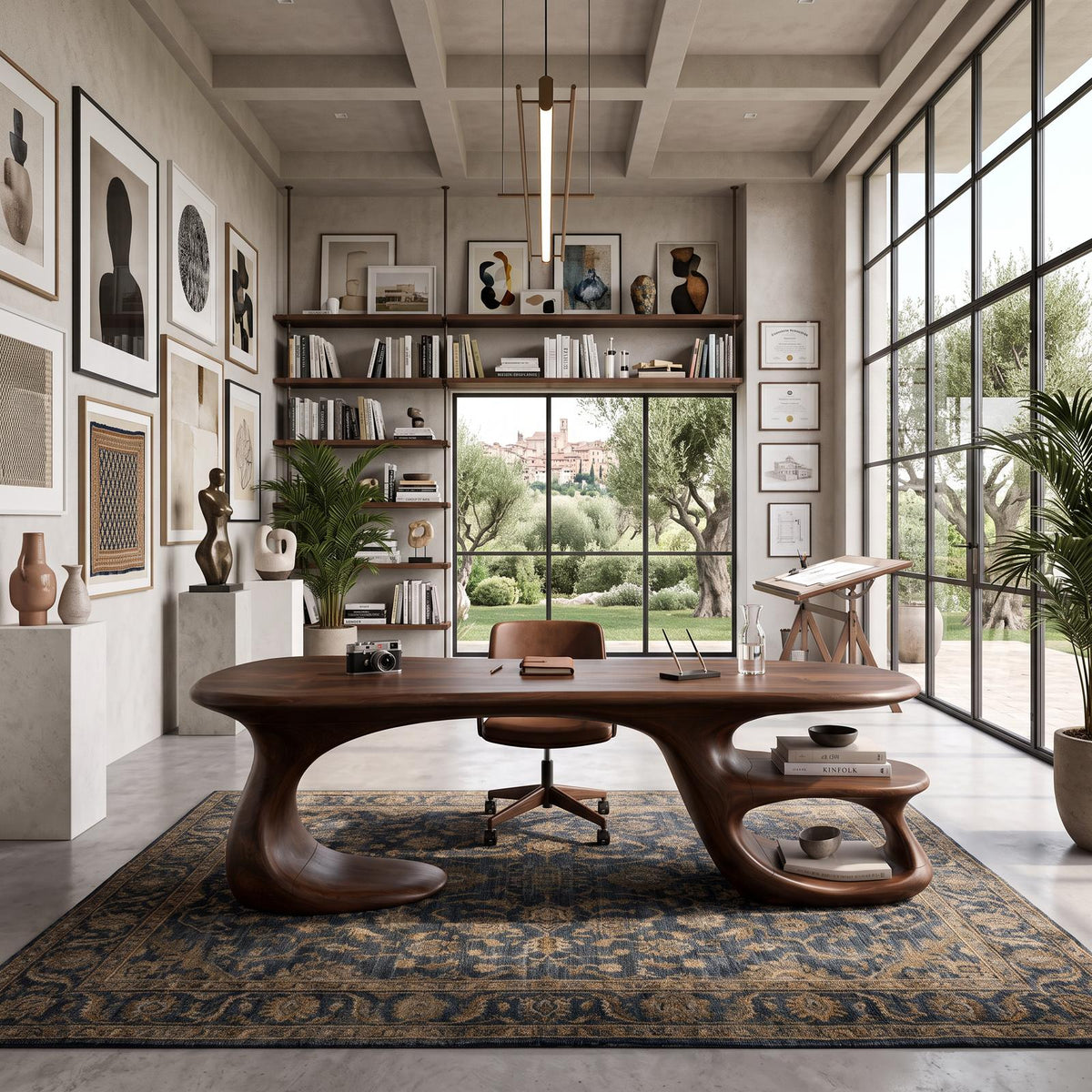 Modern Curved Shelf Desk Home Office Apartment