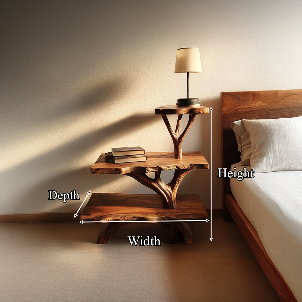 Rustic Tree Slab Nightstand, Live Edge Wood Bedside Table for Bedroom Apartment, Handcrafted Natural End Table