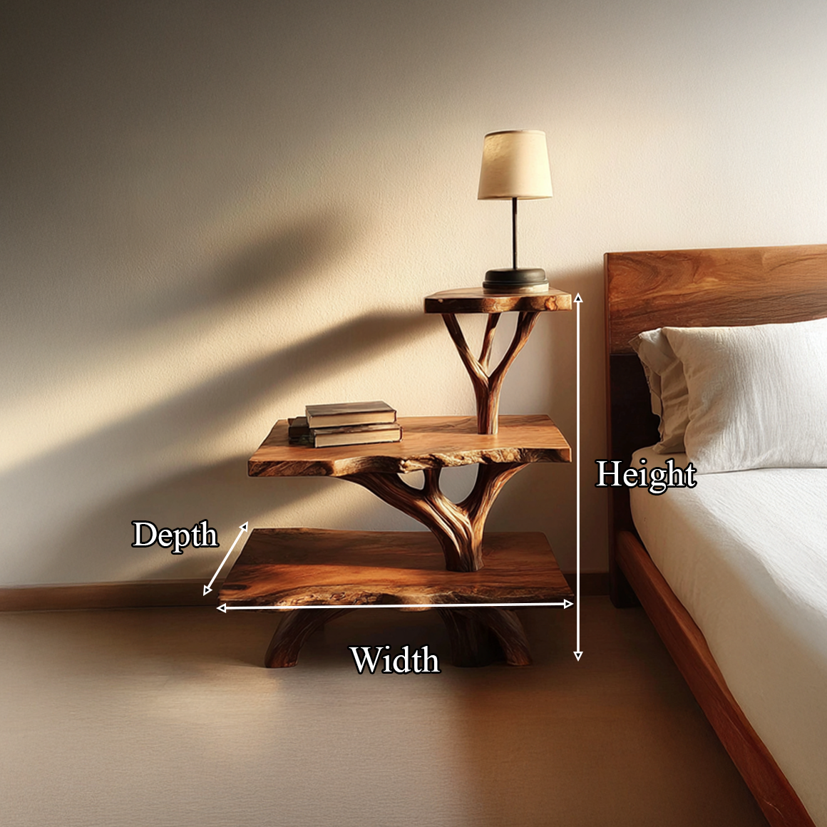 Rustic Tree Slab Nightstand, Live Edge Wood Bedside Table for Bedroom Apartment, Handcrafted Natural End Table