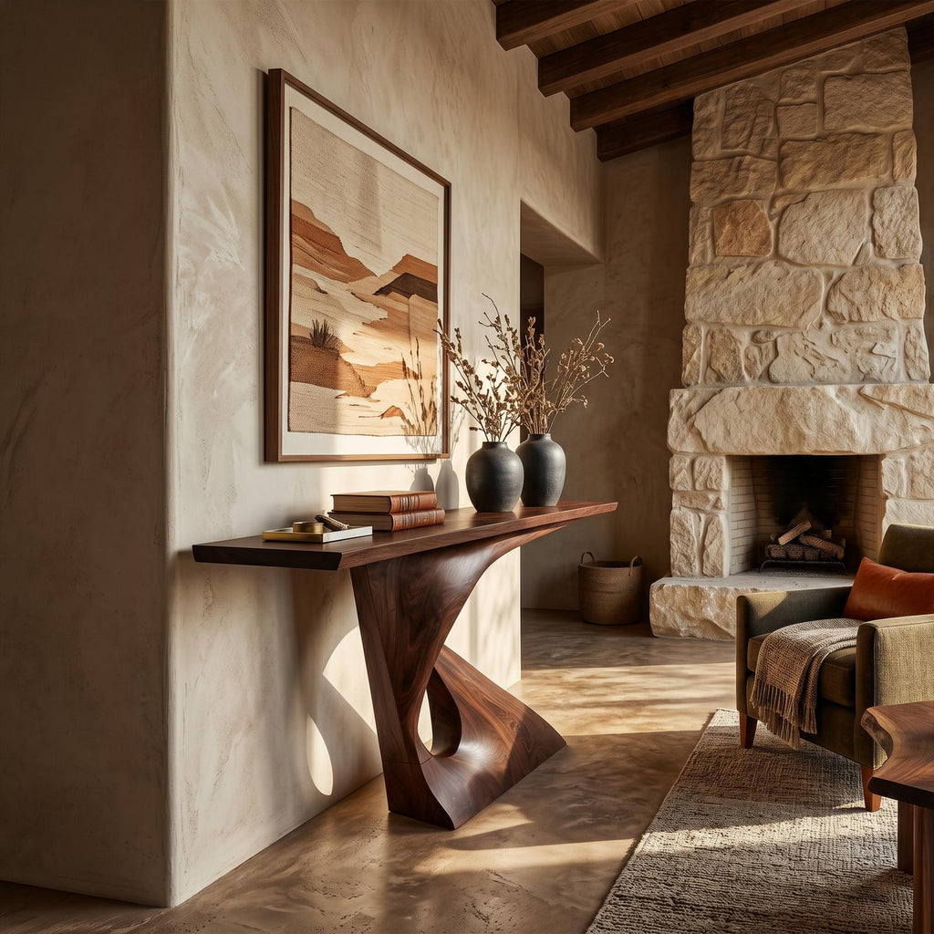 Mid Century Raw Edge Entry Table For Luxury Suite Interior
