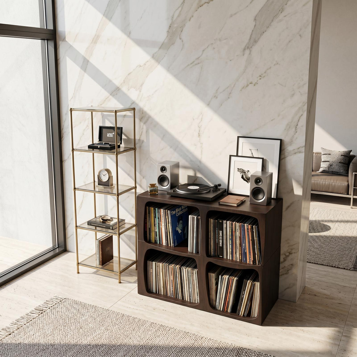 Mid Century Live Edge Record Stand Modern Living Room