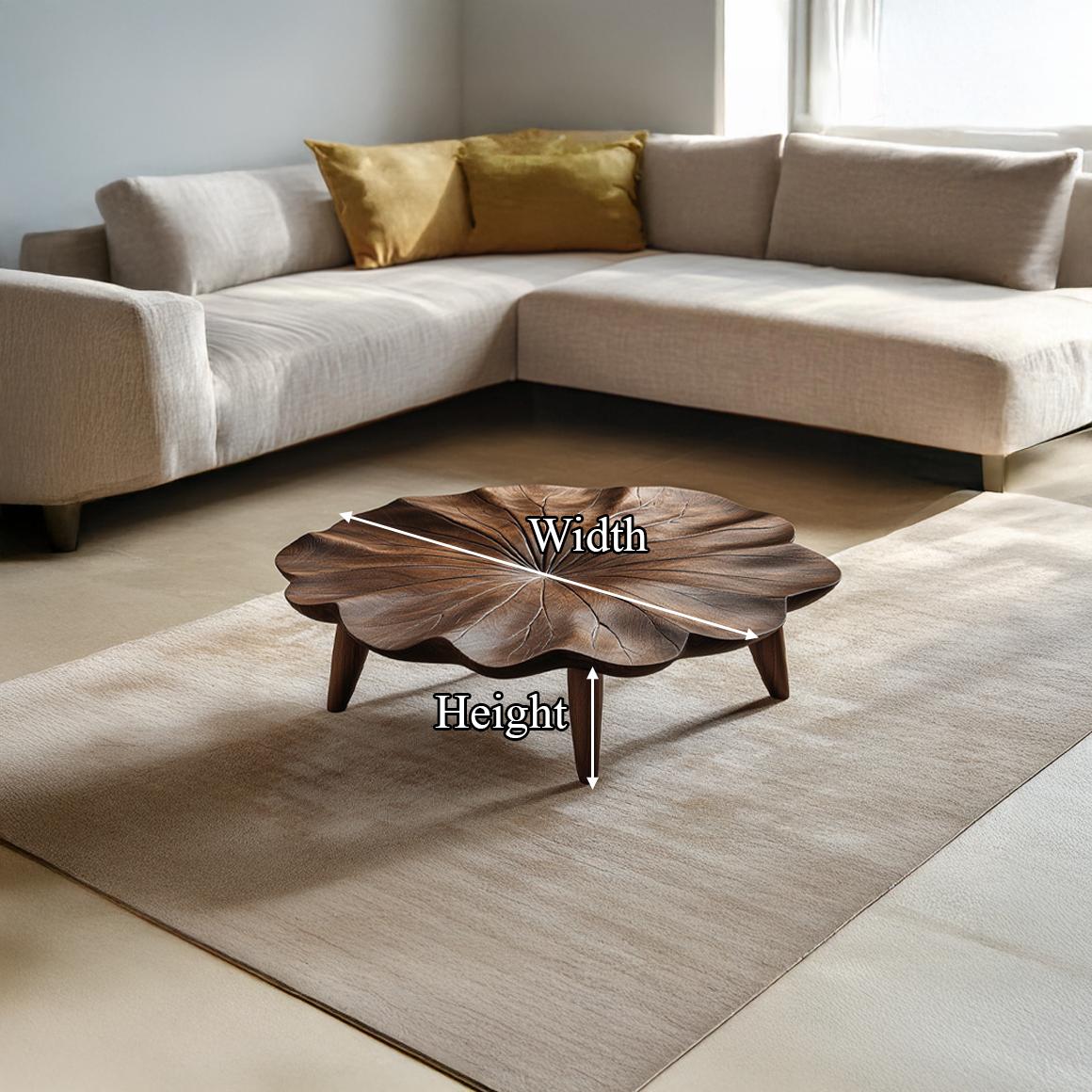 Mid Century Curved Edge Round Coffee Table, Solid Wood Minimalist Circular Centerpiece for Living Room, Family Room