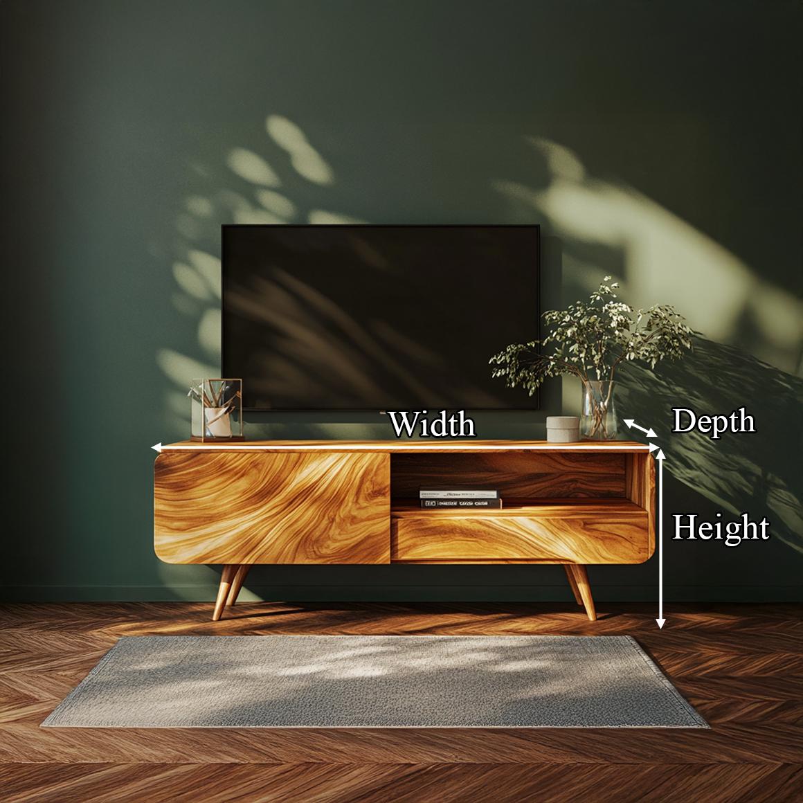 Organic Modern Sculpted Wood TV Cabinet, Luxury Media Console & Entertainment Center for Living Room, Model