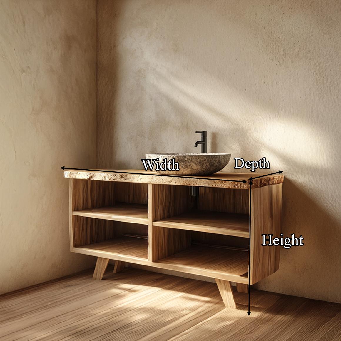 Spry Interior Rustic Bathroom Vanity Table, Handcrafted Thick Solid Wood Single Sink Washstand, Wall Mount Floating Storage Stand SINLSABRV236