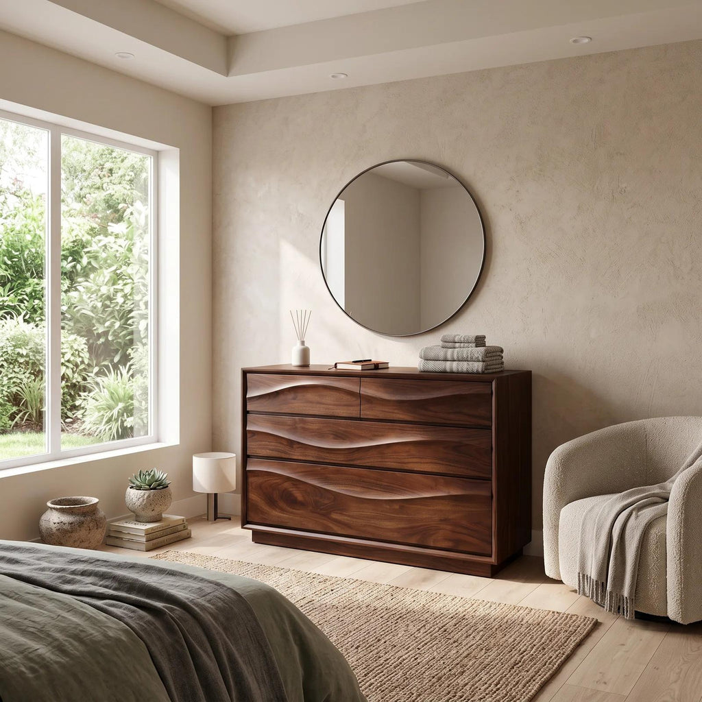 Mid Century Sculpted Chest Dresser For Bedroom