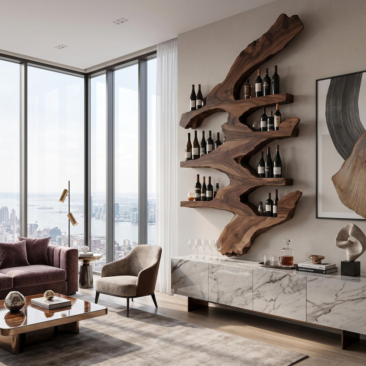 Handcrafted Wooden Wine Stand, Free-Standing Countertop Wine Bottle Rack & Display Holder for Kitchen & Bar