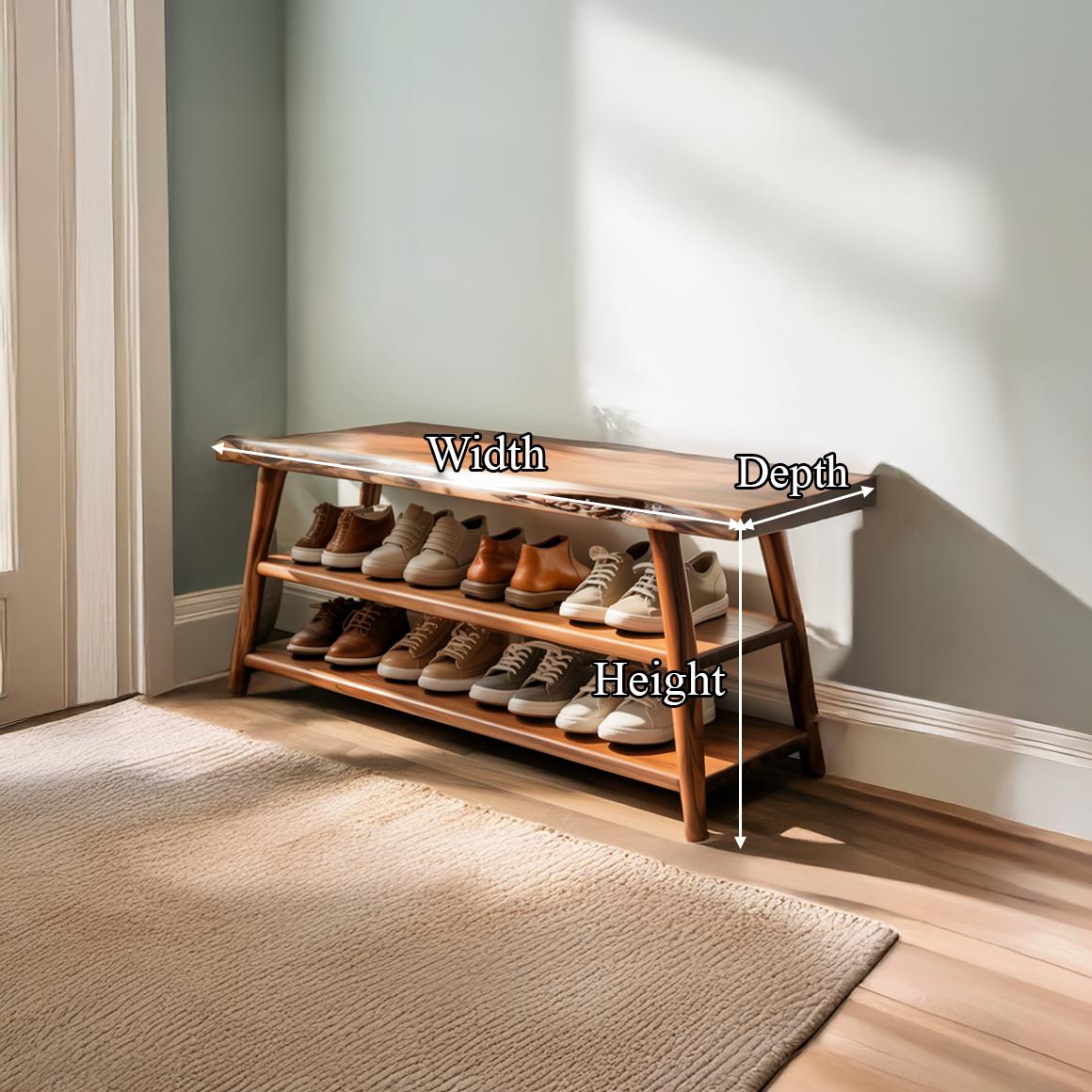 Curved Modern Wood Shoe Rack, Multi-Tier Storage Organizer Bench for Entryway, Hallway & Living Room Decor