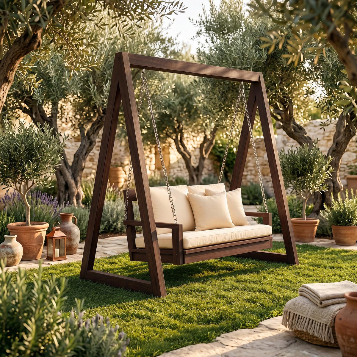 Luxury Wooden Swing Sofa Water Garden Retreat