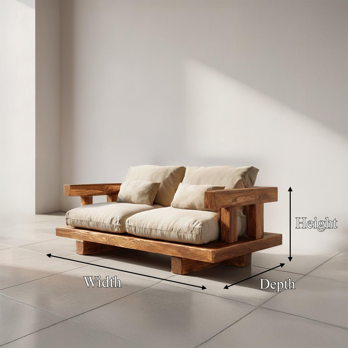 Modern Solid Wood Platform Sofa Living Room Minimalist Lounge Couch