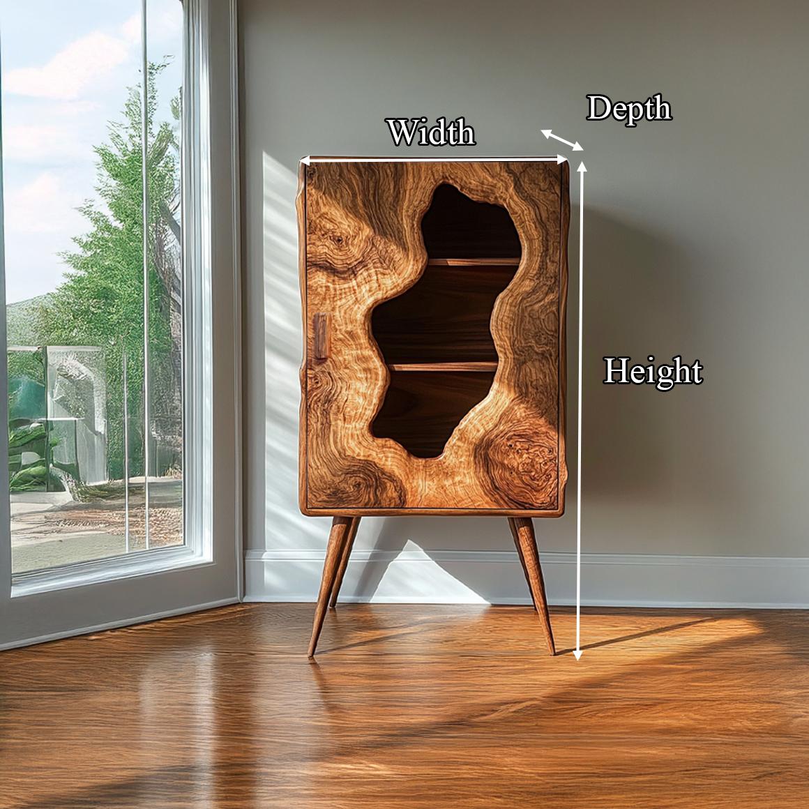 Spry Interior Mid Century Organic Modern Wood Cabinet, Live Edge Bedroom Dresser & Living Room Accent Credenza, Model SINLSASC244