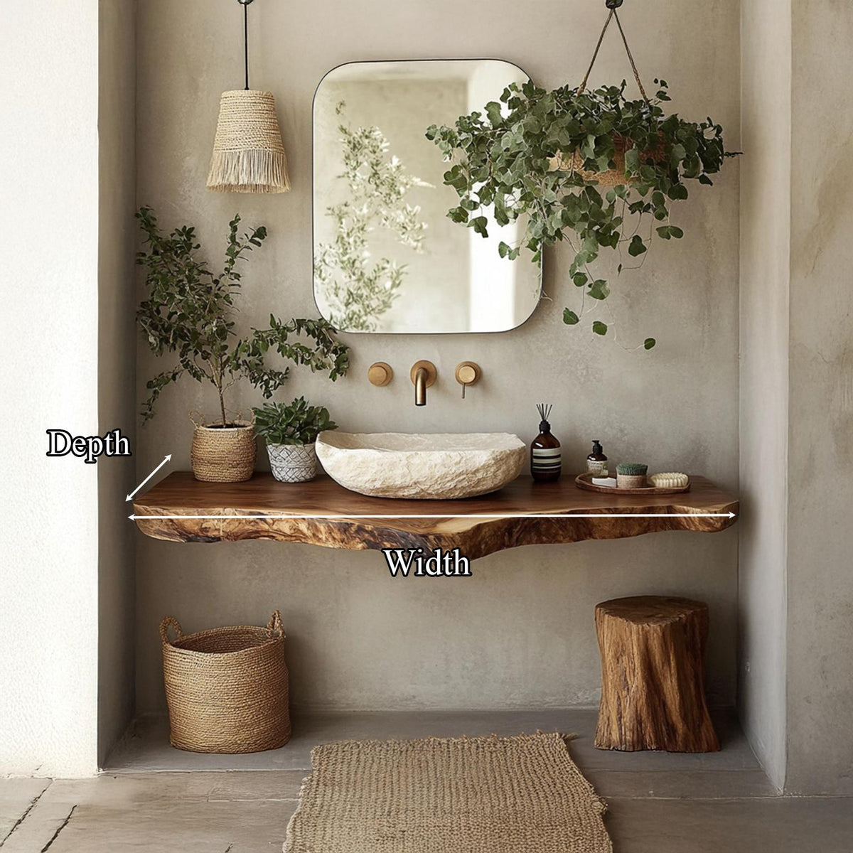 Midcentury Live Edge Shelf Vanity Bathroom