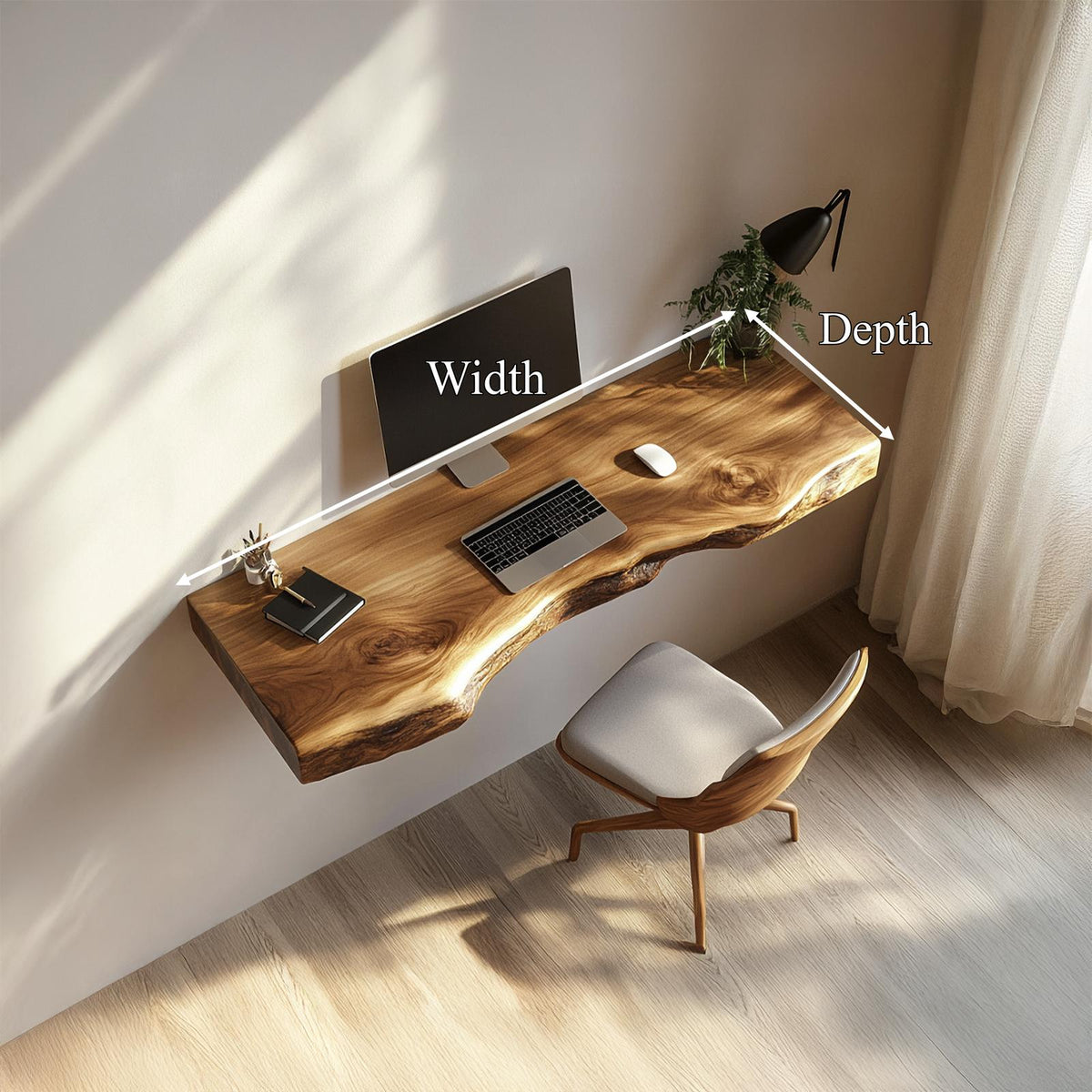 Handcrafted Live Edge Wall Desk Solid Wood Study Room Interior Artistic Design