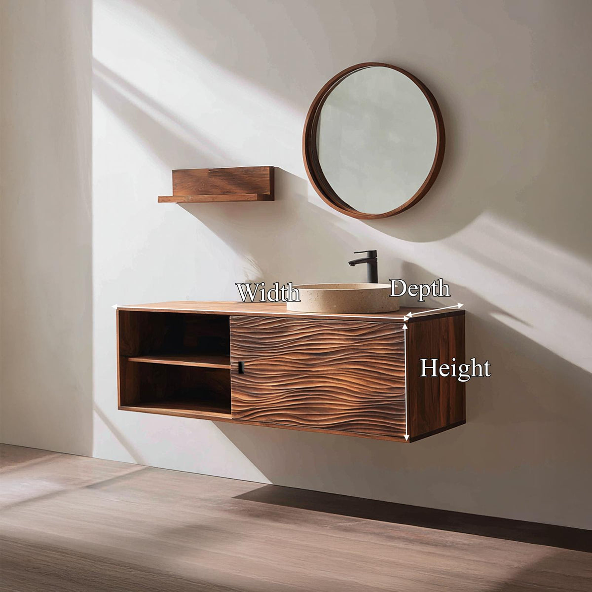 Spry Interior Rustic Cabinet Bathroom Vanity, Contemporary Solid Wood Wall-Mounted Washstand, Floating Bathroom Storage Credenza SINLSABRV238