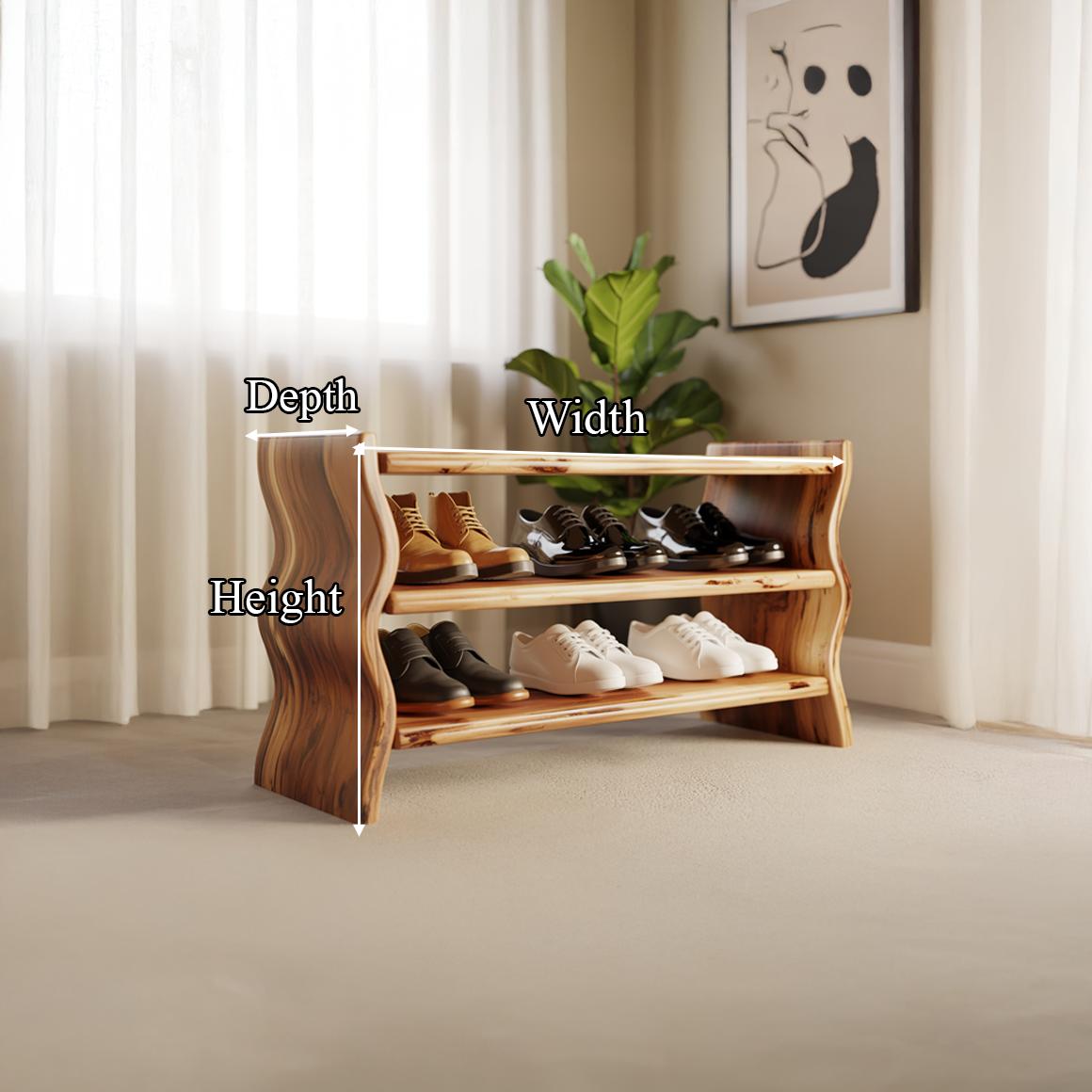 Modern Sculpted Shoe Organizer, Solid Wood Storage Bench Cabinet for Entryway, Living Room, Mudroom & Hallway