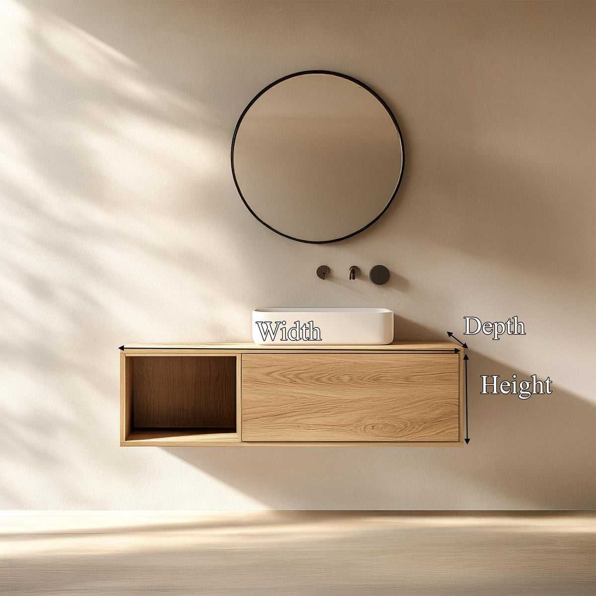 Spry Interior Floating Bathroom Vanity Cabinet, Rustic Minimalist Solid Wood Single Washstand Shelf, Wall Mounted Bathroom Storage SINLSABRV240