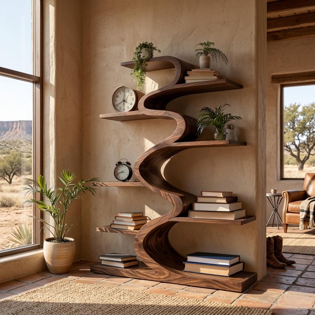 Modern Wooden Bookshelf with Flowing Form, Handcrafted Solid Wood Bookcase for Living Room & Home Library Display