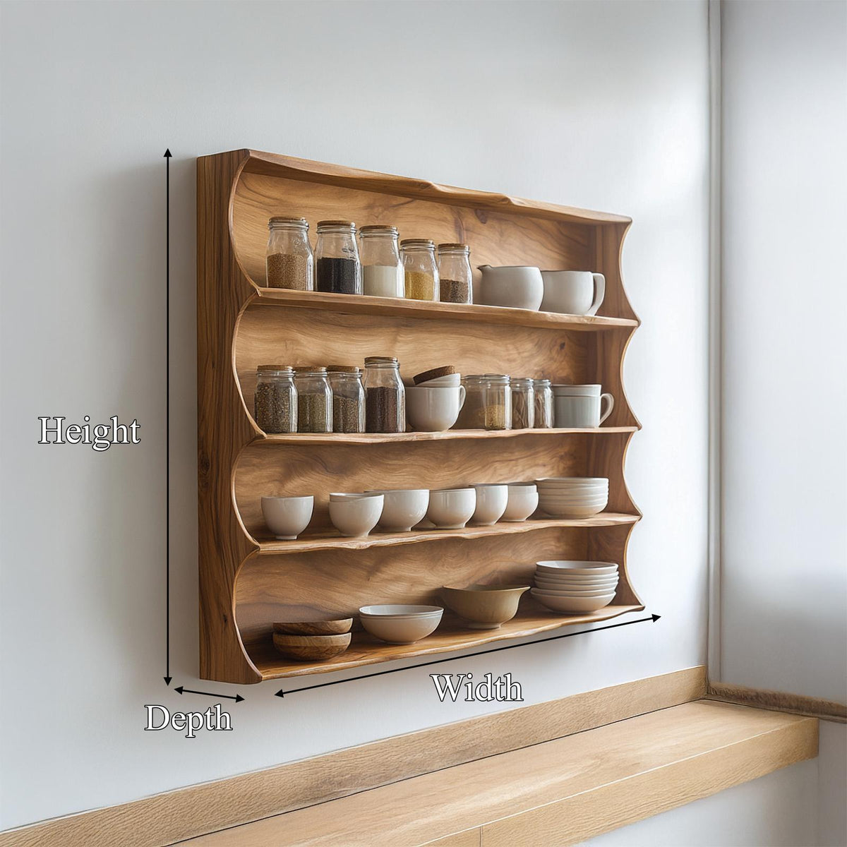 Mid Century Wall Mounted Display Shelf For Kitchen And Dining Room